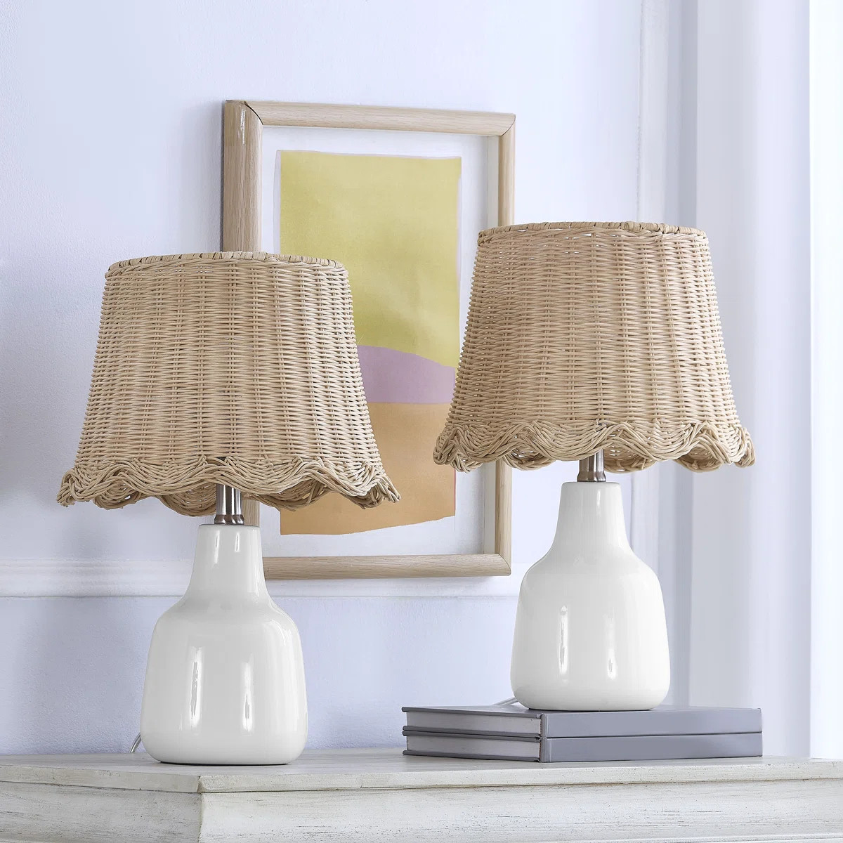 16.5" White Modern Country Coastal Ceramic Table Lamp Set (Small, White) - Funky Modern Accent Ta... | Wayfair North America