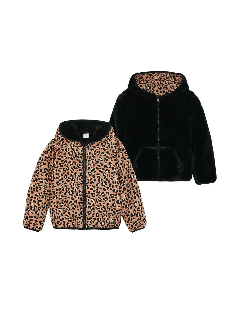 Wonder Nation Girls Reversible Faux Fur Hoodie, Sizes 4-18 | Walmart (US)