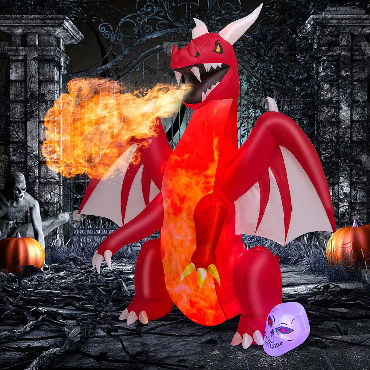 Costway 8 FT Halloween Inflatable Red Dragon with Wings & Skull Holiday Decoration Light | Target