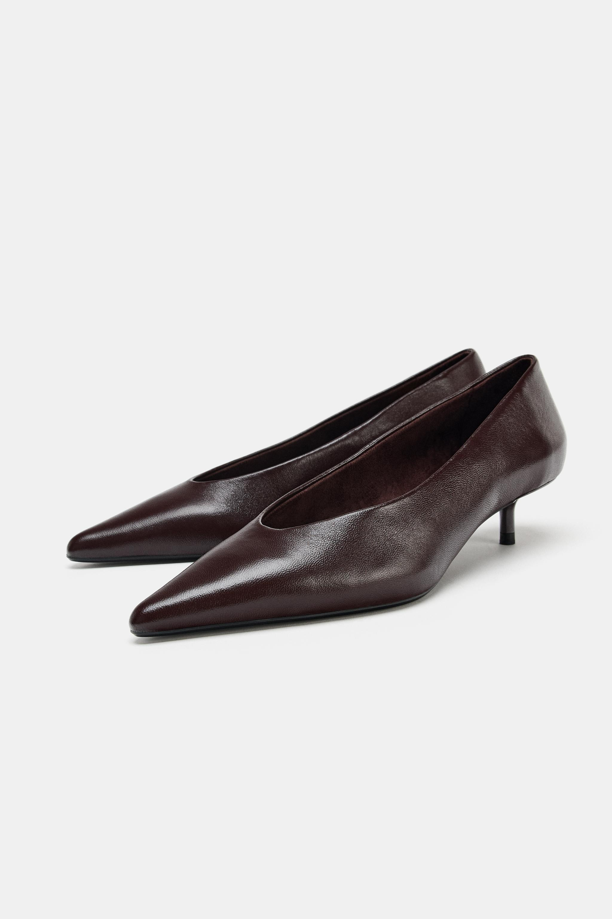 LEATHER KITTEN HEEL SHOES | Zara US