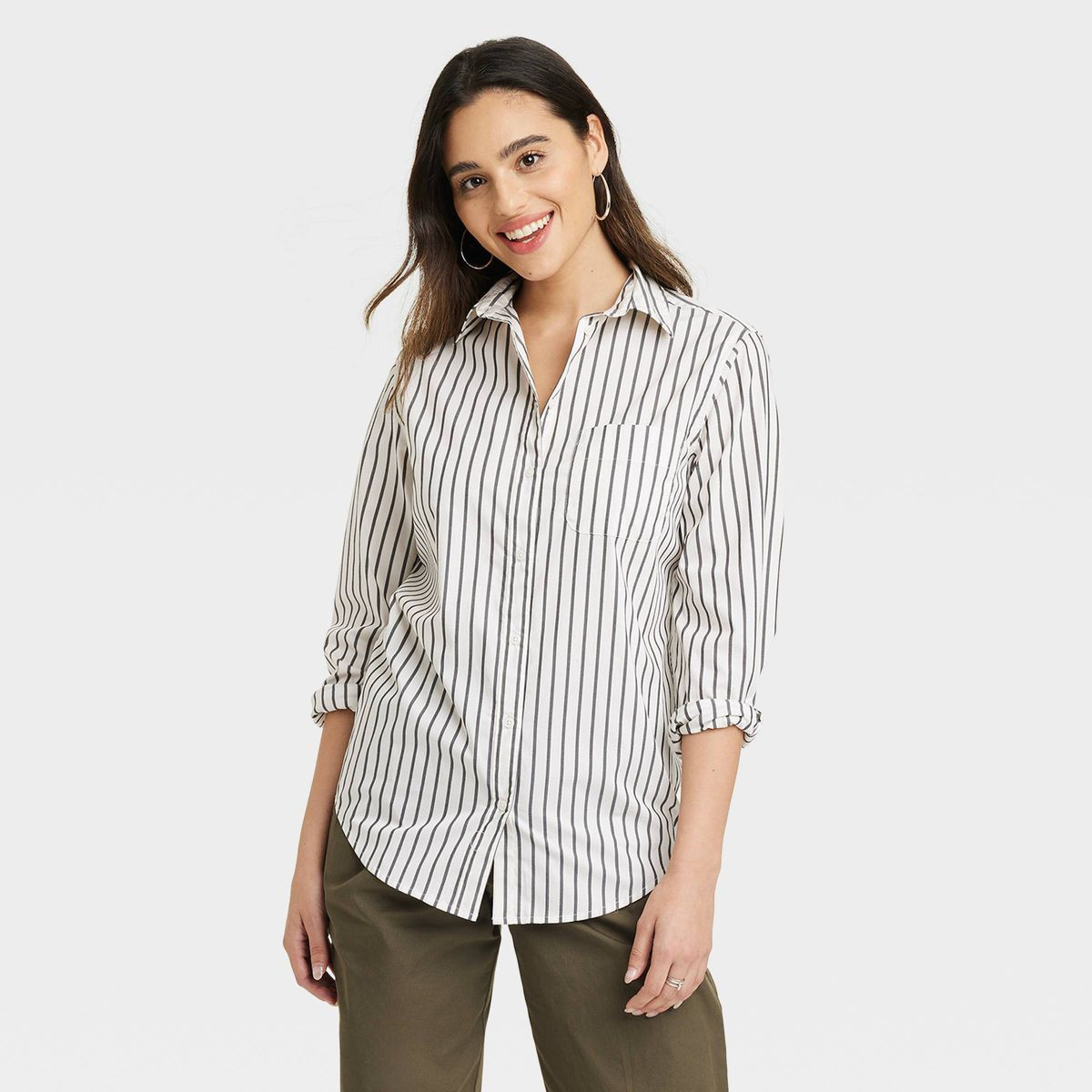 Women's Slim Fit Boyfriend Tailored Long Sleeve Button-Down Shirt - A New Day™ | Target