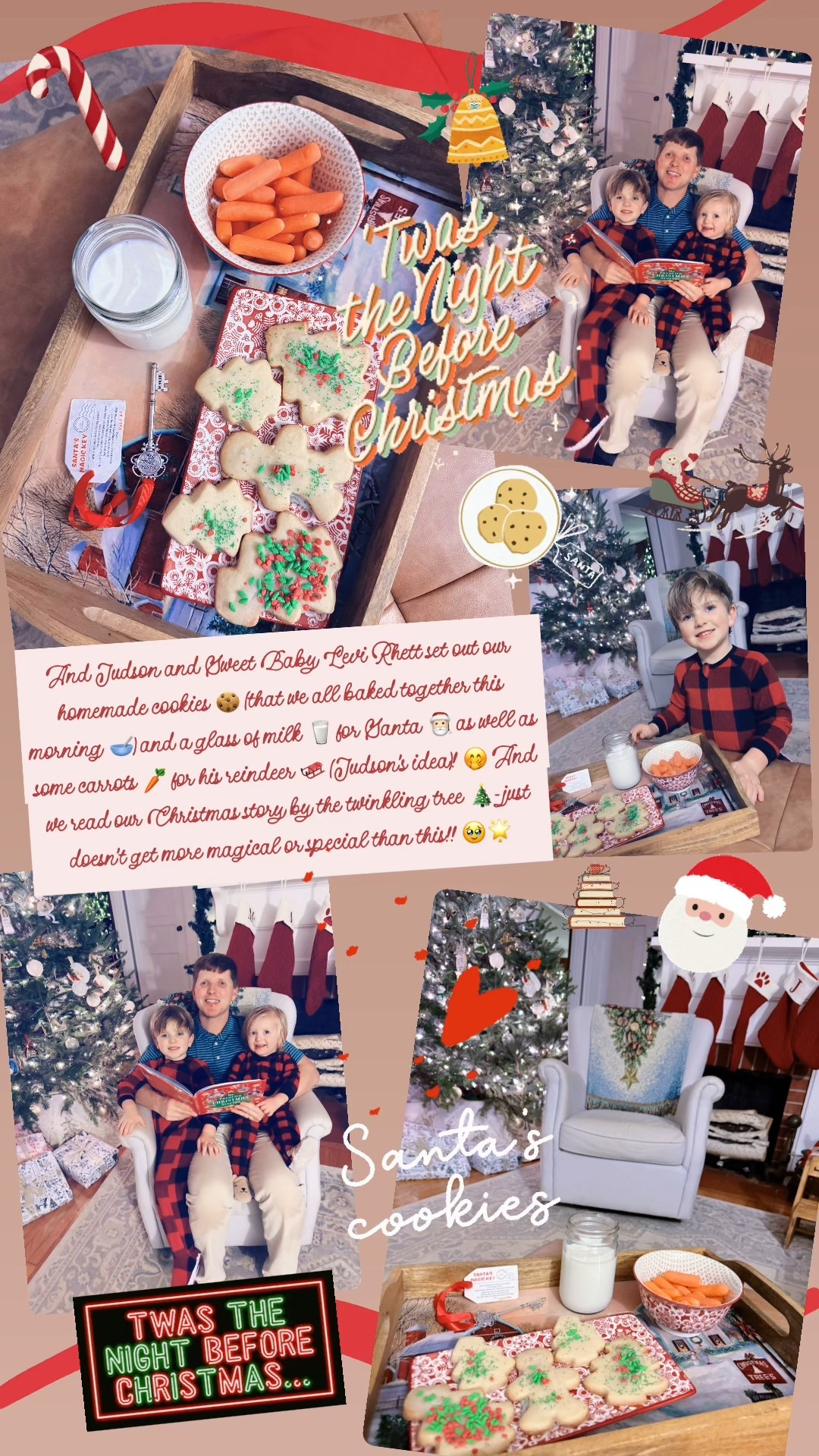 And Judson and Sweet Baby Levi Rhett set out our homemade cookies 🍪 (that we all baked together this morning 🥣) and a glass of milk 🥛 for Santa 🎅🏻 as well as some carrots 🥕 for his reindeer 🛷 (Judson’s idea)! 🤭 And we read our Christmas story by the twinkling tree 🎄- just doesn’t get more magical or special than this!! 🥹🌟