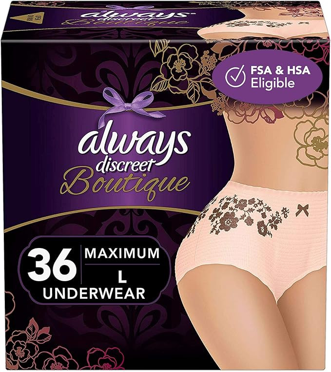 Always Discreet Boutique Incontinence & Postpartum Incontinence Underwear for Women, Large, 36 Co... | Amazon (US)