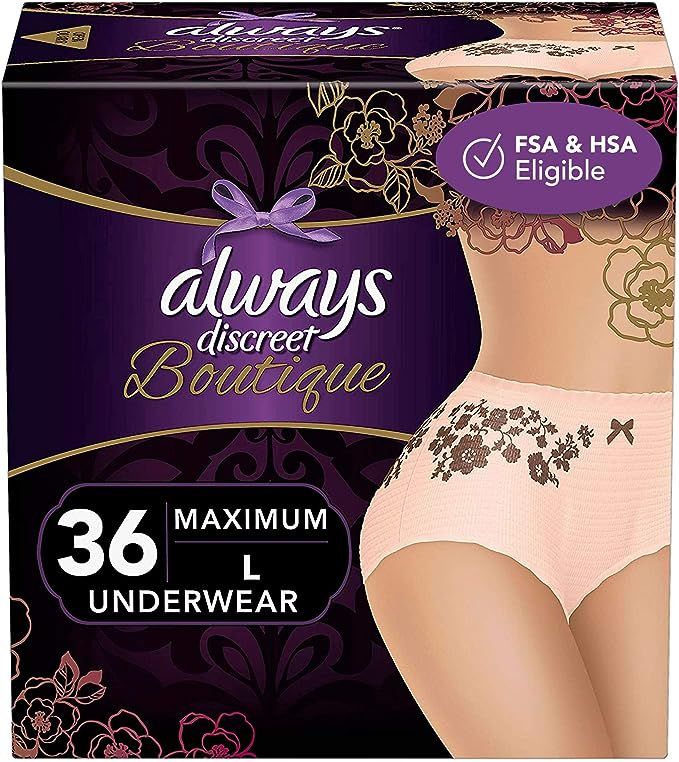 Always Discreet Boutique Incontinence & Postpartum Incontinence Underwear for Women, Large, 36 Co... | Amazon (US)