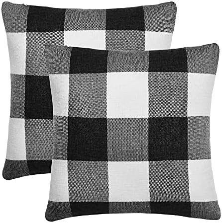 Tosewever Set of 2 Buffalo Check Plaid Pillow Covers Farmhouse Rustic Pillow Cases, Cotton Linen ... | Amazon (US)