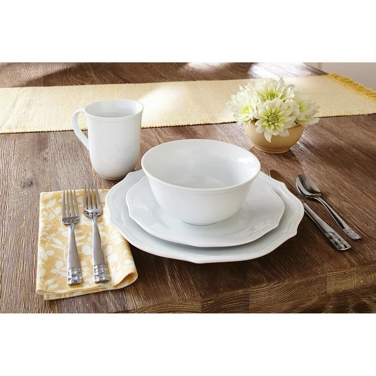 Better Homes & Gardens 16-Piece Carnaby Scalloped Dinnerware Set, White | Walmart (US)