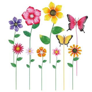 10 Piece Multi-Color Iron Metal Flower Garden Stakes Decorative Outdoor Yard Art for Lawn Pathway Decor | The Home Depot