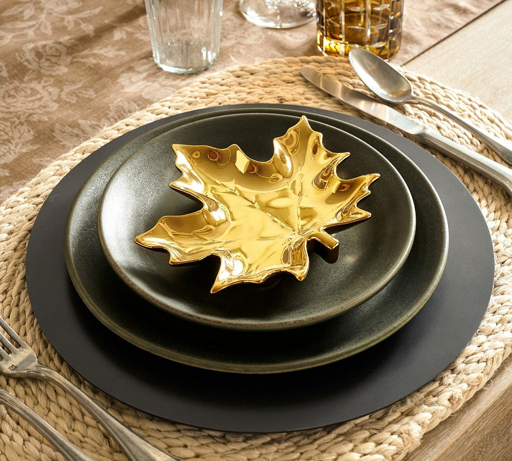 Gold Maple Leaf Stoneware Appetizer Plate | Pottery Barn (US)