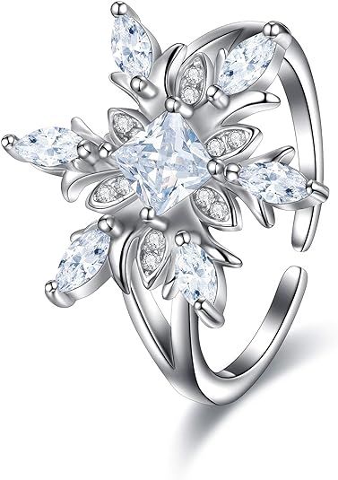 EVER FAITH 925 Sterling Silver CZ Winter Accessory Sparkle Snowflake Flower Adjustable Cuff Ring | Amazon (US)