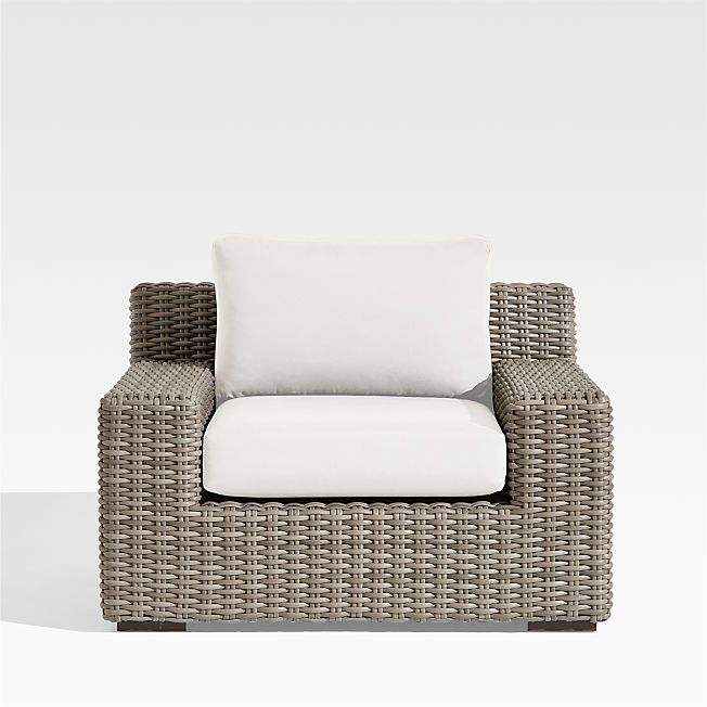 Abaco All-Weather Resin Wicker Outdoor Lounge Chair with White Sunbrella Cushions + Reviews | Cra... | Crate & Barrel