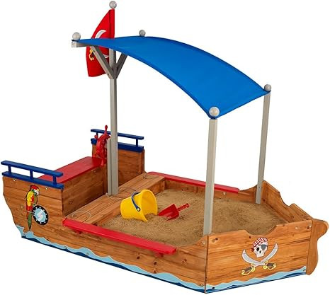 KidKraft Wooden Pirate Sandbox with Canopy, Covered Children's Sandbox, Outdoor Furniture - Blue ... | Amazon (US)