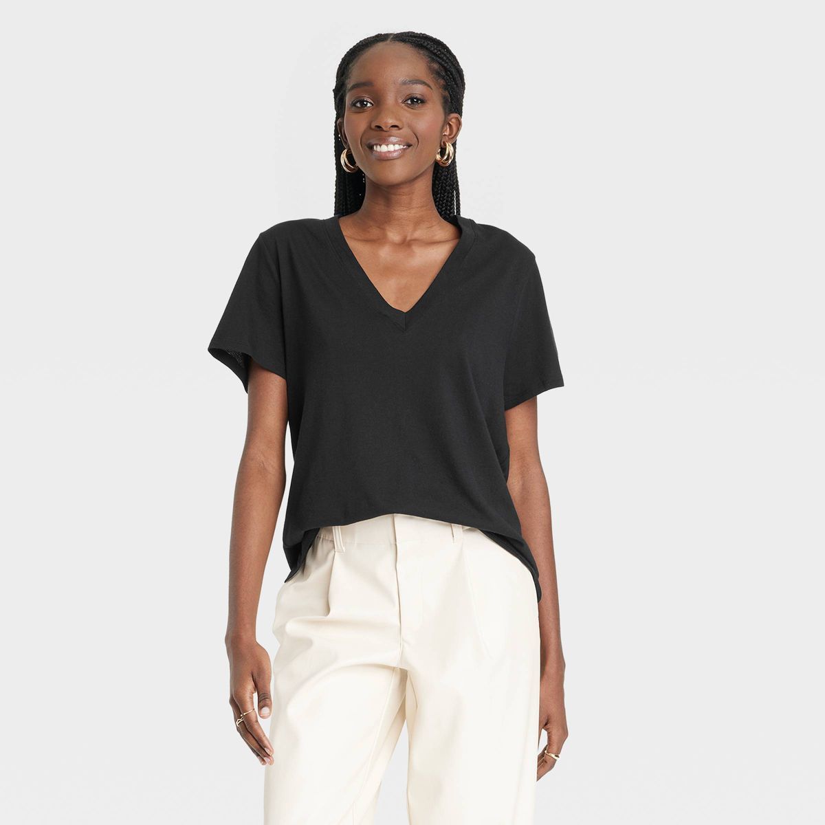 Women's Short Sleeve V-Neck T-Shirt - A New Day™ Black S | Target