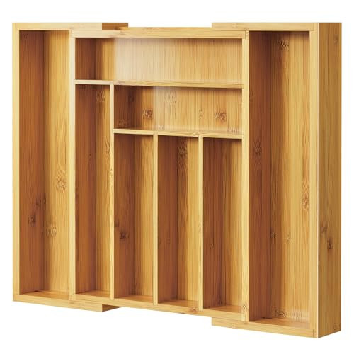 Pipishell Bamboo Expandable Silverware Drawer Organizer, Adjustable Kitchen Utensil Tray for Forks, Spoons and Knives, Wood Storage Cutlery Holder for Bedroom and Living Room | Amazon (US)