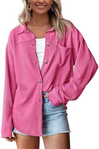 PRETTYGARDEN Women's Button Down Shirts 2026 Spring Long Sleeve Textured Tops Oversized Shacket J... | Amazon (US)