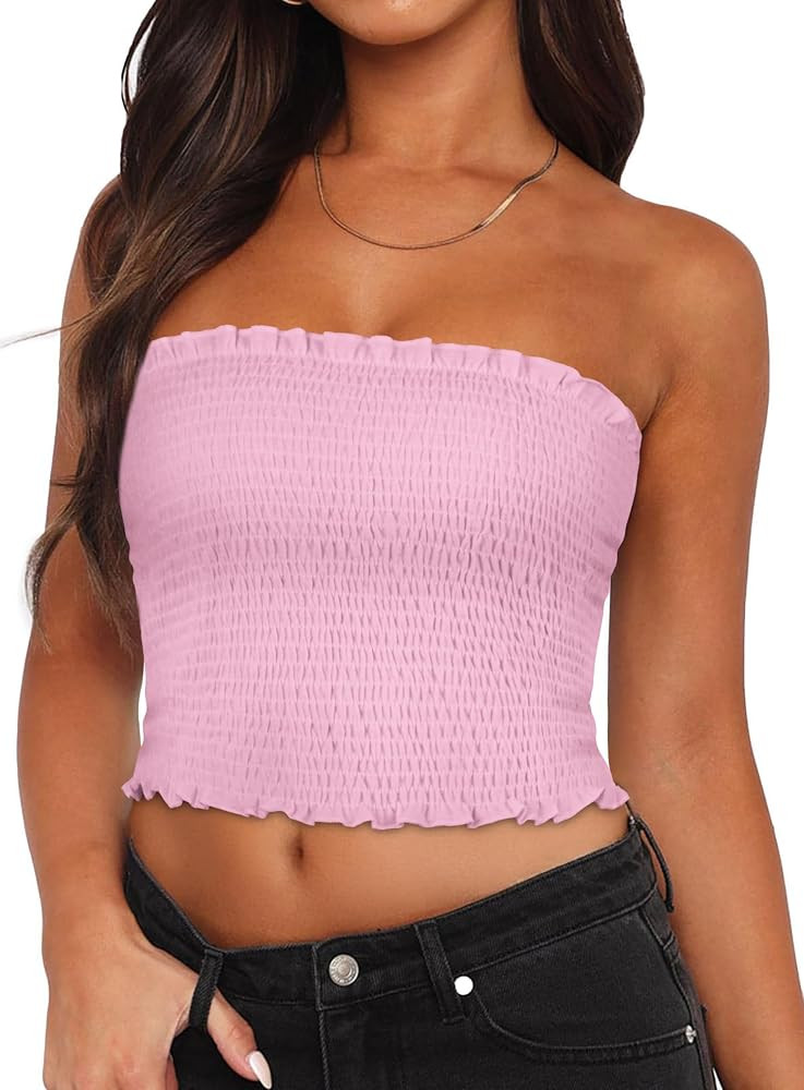 Womens Tube Top Summer Strapless Crop Tops Basic Tank Casual Sleeveless Shirt | Amazon (US)