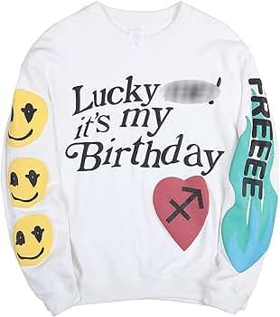 THE SCOTTS Men Crewneck Sweatshirt Kanye Lucky Me It's My Birthday Sweatshirt Hip Hop Graphic Swe... | Amazon (US)