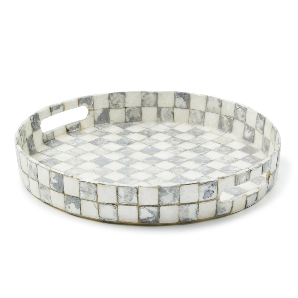Sterling Check Capiz Round Tray | MacKenzie-Childs