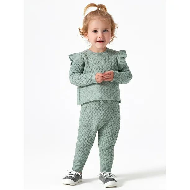 Modern Moments by Gerber Baby & Toddler Girl Cable Knit Ruffle Sweater & Pant, 2-Piece Outfit Set... | Walmart (US)