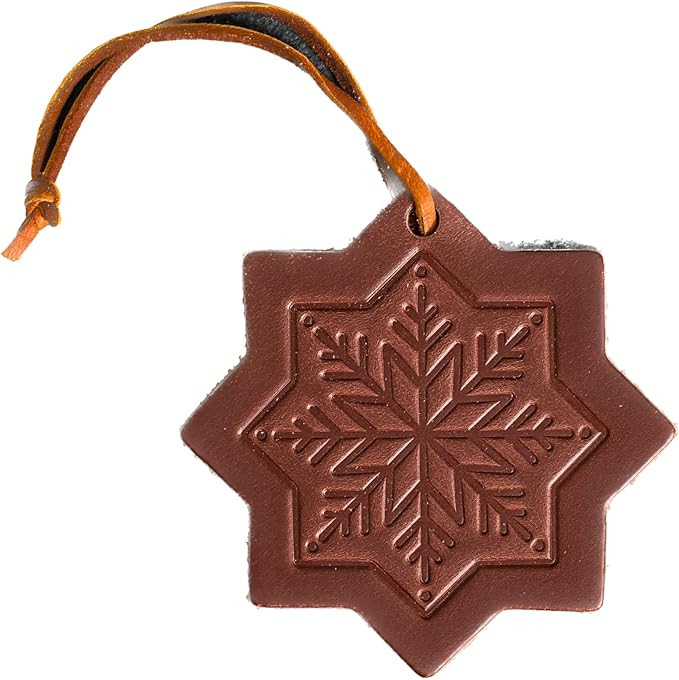 Snowflake Shape Leather Christmas Ornament, Decor, Gift, Full Grain Leather, Handmade, 4" x 4" (S... | Amazon (US)
