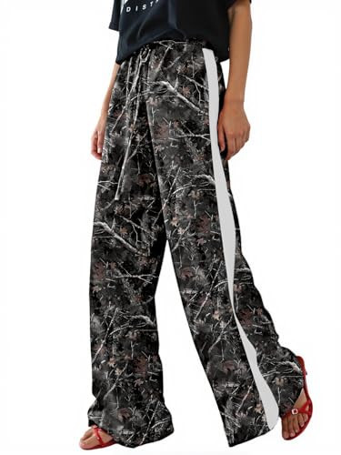 Women's Casual Pants Drawstring Leopard Print Color Block Side Striped Straight Leg Wide Leg Loos... | Amazon (US)