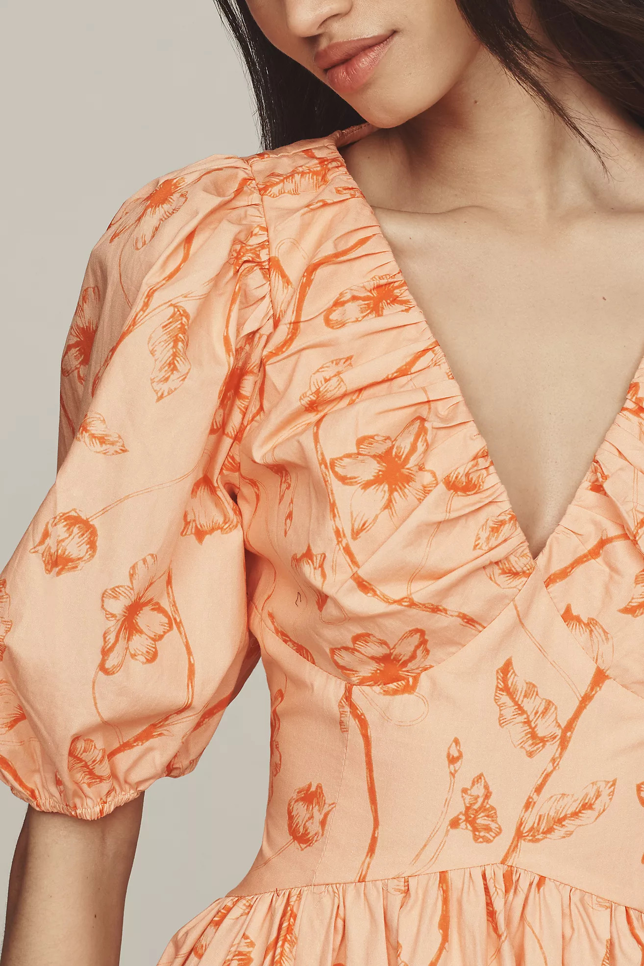 Hutch Madilyn Puff-Sleeve V-Neck Midi Dress | Anthropologie (US)