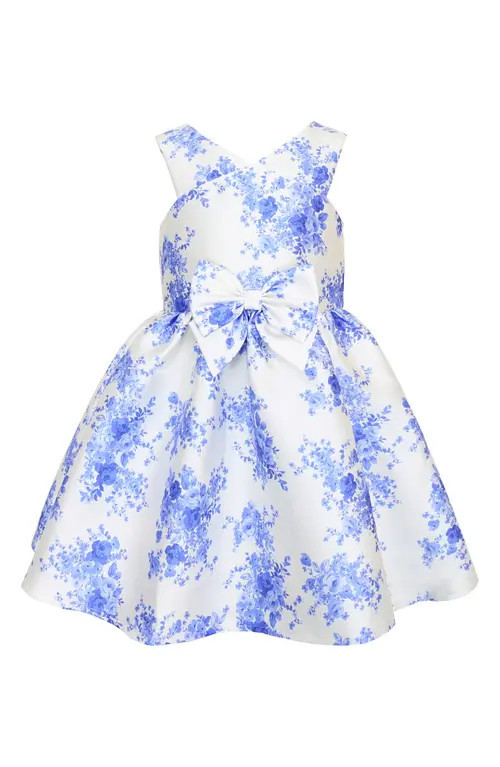 Zunie Kids' Bow Front Mikado Party Dress in Ivory/blue at Nordstrom, Size 4 | Nordstrom