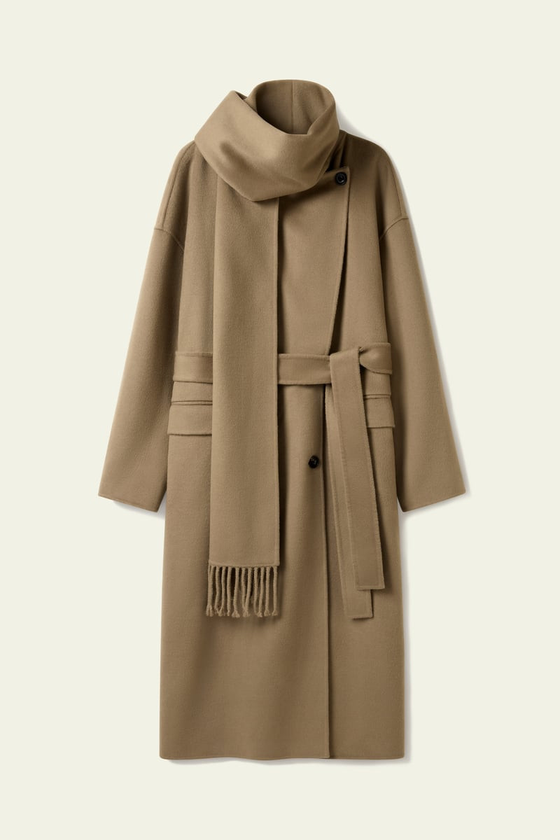 LILYSILK Scarf-Collar Wool Blend Coat - Female Wool Blend - Dressed Up Or Down Coat - Oak Buff L | LILYSILK