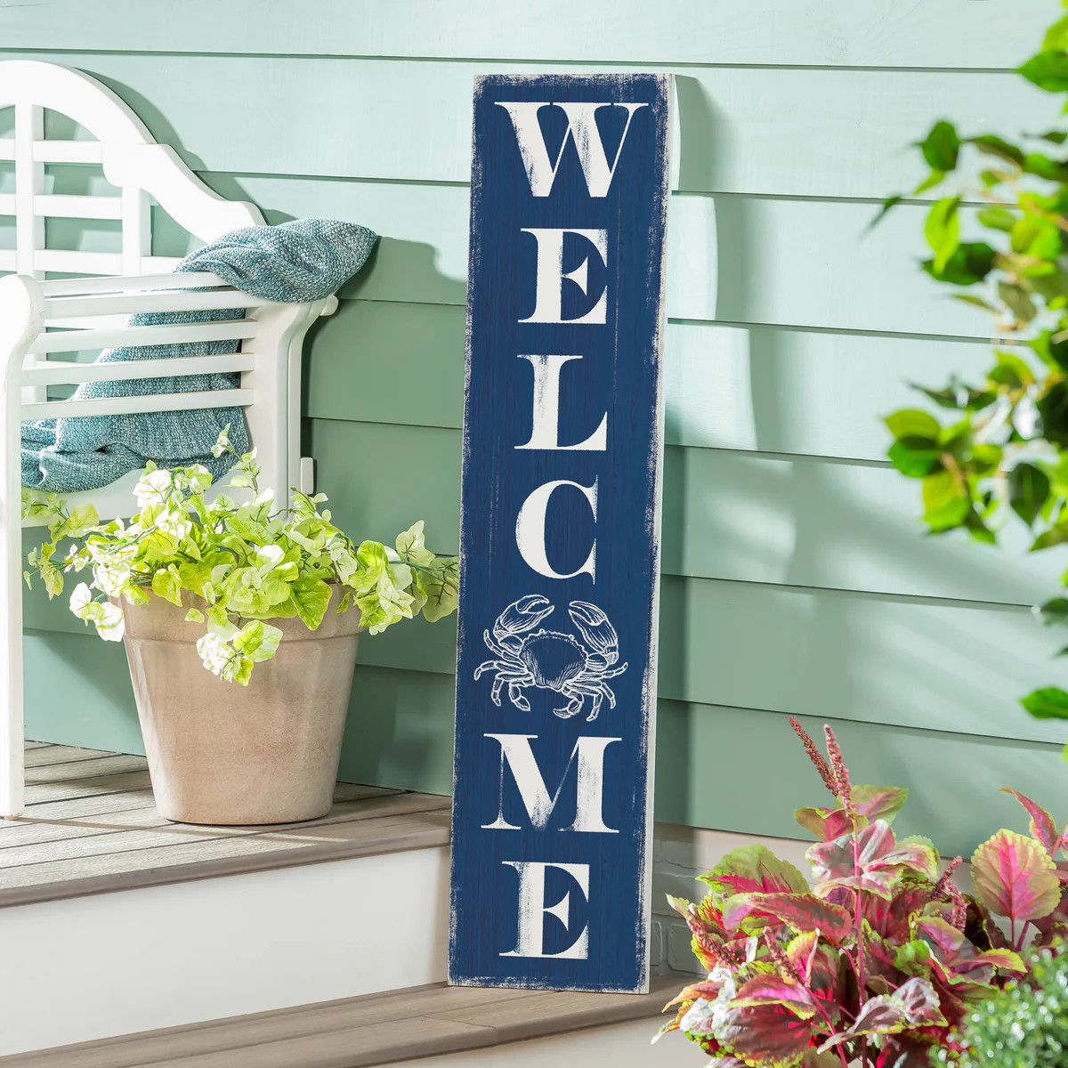 Coastal Porch Leaner Welcome Crab 46" H | My Evergreen