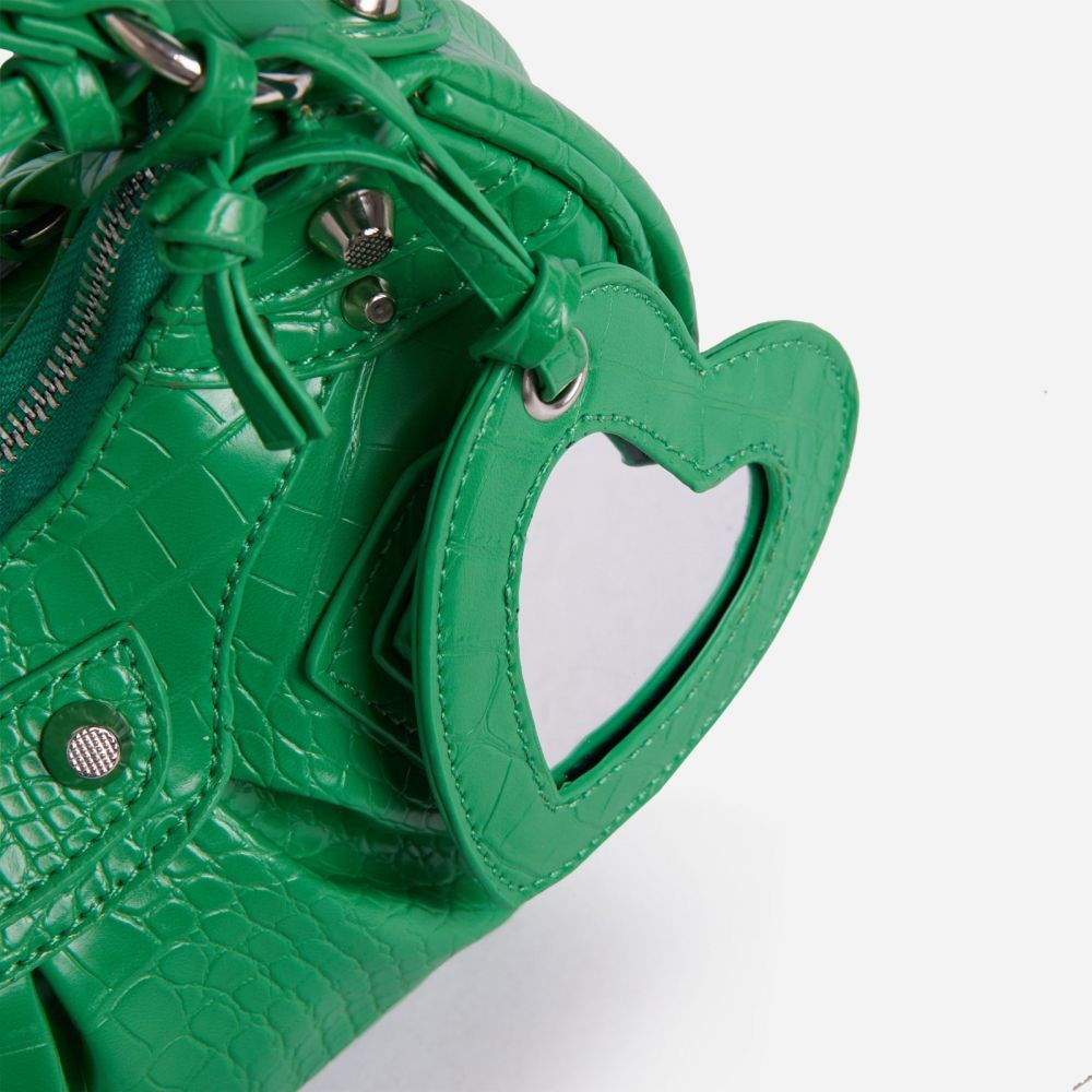 Harlin Studded Purse Detail Shoulder Bag In Green Faux Leather | EGO Shoes (US & Canada)