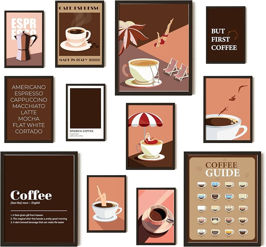 97 Decor Coffee Wall Art - Modern Coffee Bar Decor, Vintage Coffee Print, Brown Retro Coffee Shop... | Amazon (US)