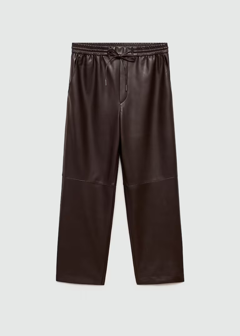 Leather-effect elastic waist trousers - Women | MANGO United Kingdom | MANGO (UK)