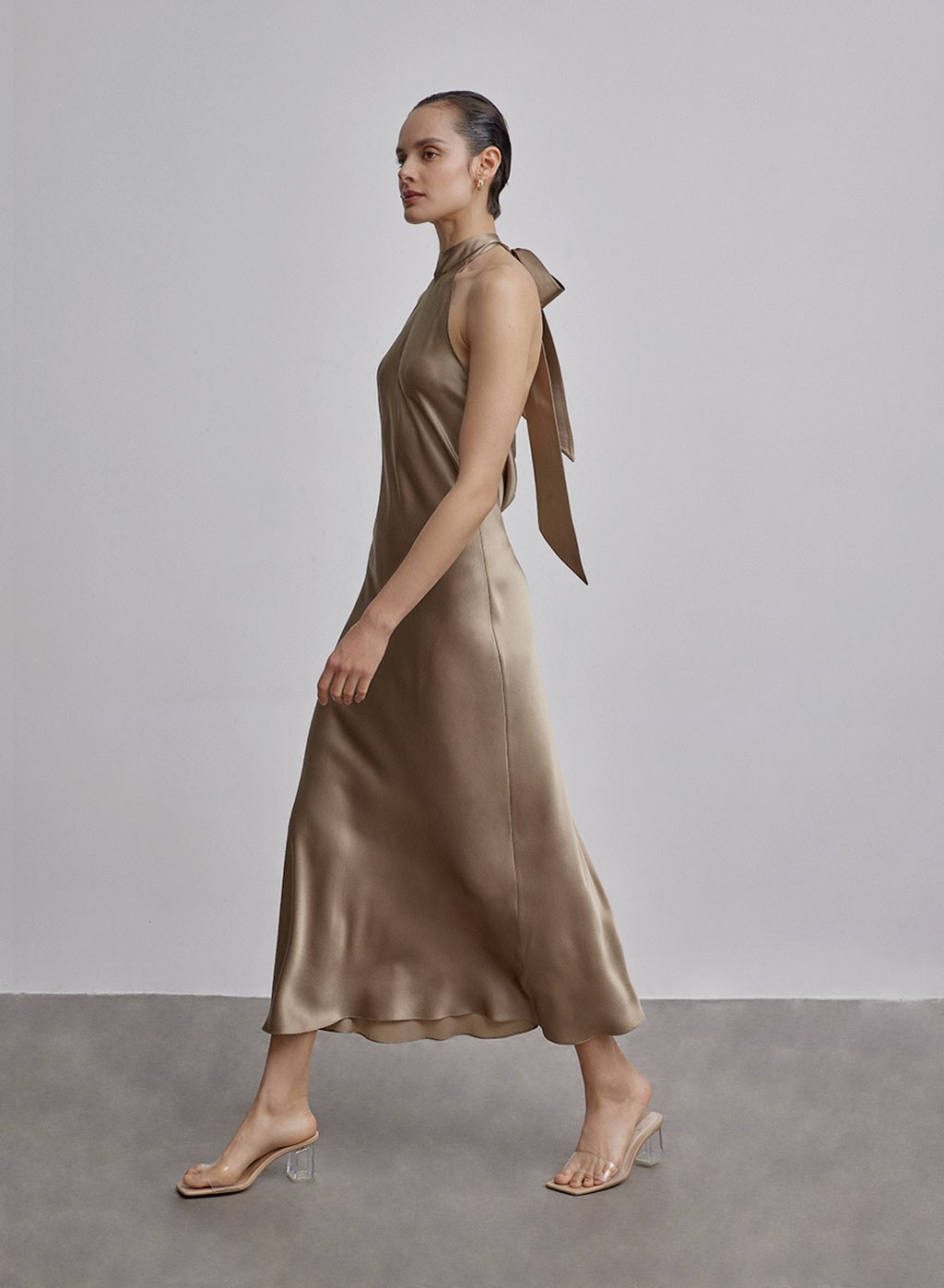 French Bow Halterneck Silk Maxi Dress | Silk Maison