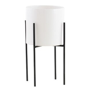 Lonnie Mid Century Ceramic Planter - White 13"H - 13"H x 6.5"W x 6.5"D (Inside pot: 5.5"H x 6"W) | Bed Bath & Beyond