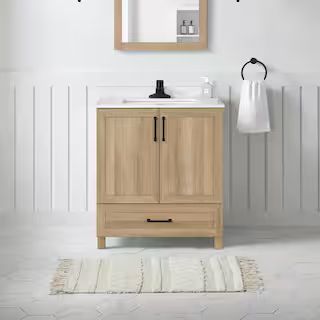 Glacier Bay Tobana 30 in. W x 19 in. D x 34 in. H Single Sink Bath Vanity in Weathered Tan with W... | The Home Depot