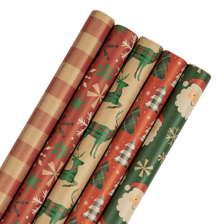 JAM Paper Multi-Color Paper Christmas Kraft Gift Wrap Papers, (5 Rolls) 2.08 sq ft. - Walmart.com | Walmart (US)