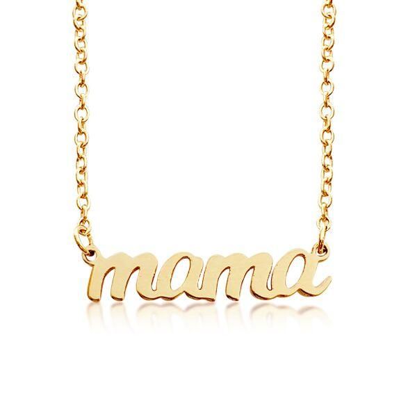 14k Gold Script mama Nameplate Necklace | Tiny Tags
