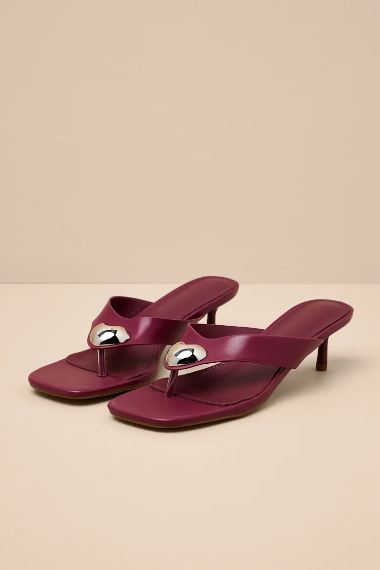 Janae Burgundy High Heel Thong Slide Sandals | Lulus