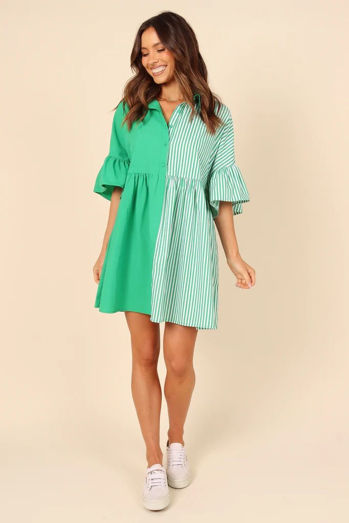 Didi Frill Mini Dress - Green Stripe | Petal & Pup (US)