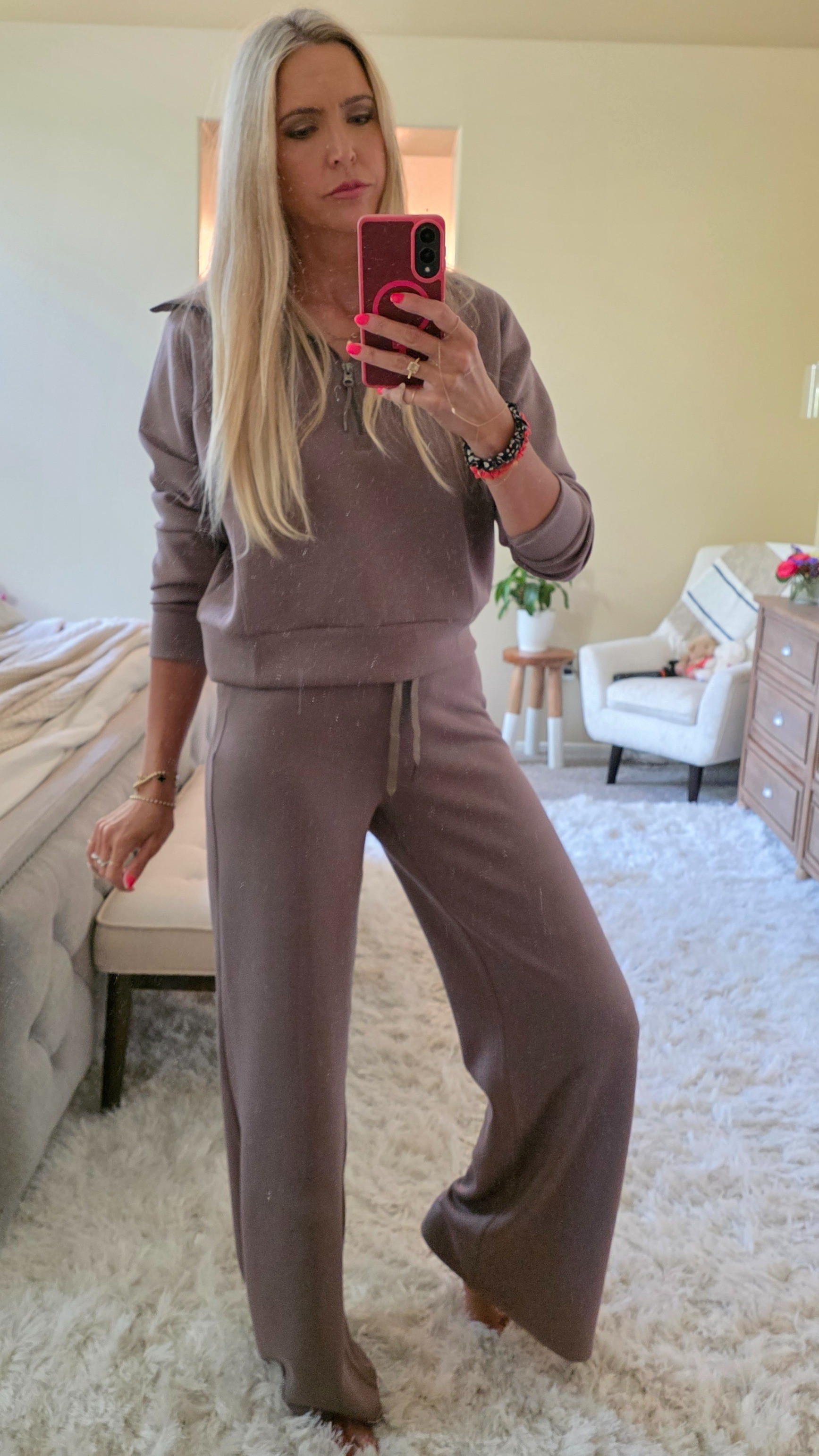 Tall girl approved super comfy lounge wear from Spanx! The full length leggings are on sale and run a little small size up and the flare pants and half zip run true to size I'm in my true size Small in the top, Small Long in the flare pants, and the leggings I got a Medium and they really suck you in but look great! 

#LTKOver40 #LTKActive #LTKStyleTip
