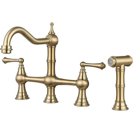 HJY Brass Kitchen Faucet Bridge with Side Sprayer 4 Hole Kitchen Faucet 2 Handle 8 Inch Centerset Go | Walmart (US)