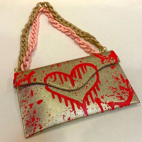 Brand New Hand Painted Anca Barbu Heart Drip Clutch | Poshmark