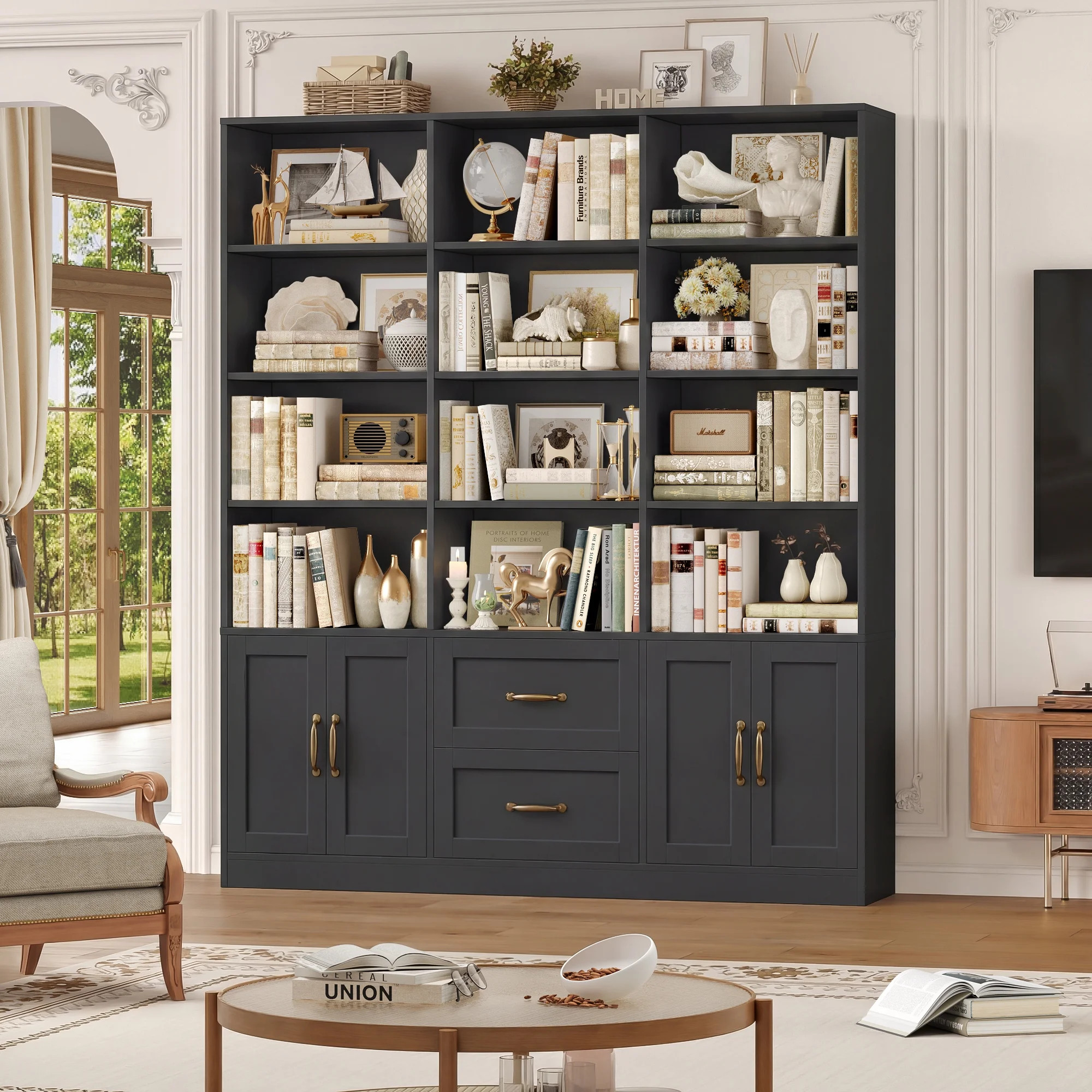 Hiphuta 71" Tall Triple Row 4-Tier Bookcase with 12 Open Cubes, 59" Wide Extra Large Display Book... | Walmart (US)