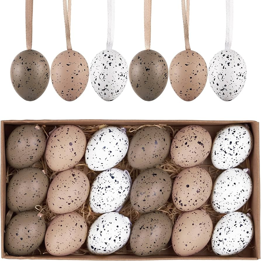 Valery Madelyn 18er Ostereier zum Aufhängen für Osterdeko,4cm Naturfarbene künstliche Mini Ost... | Amazon (DE)