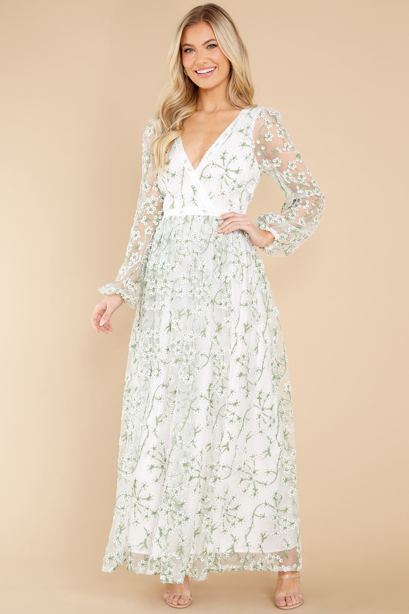 Heavenly Sights Ivory Floral Embroidered Maxi Dress | Red Dress 