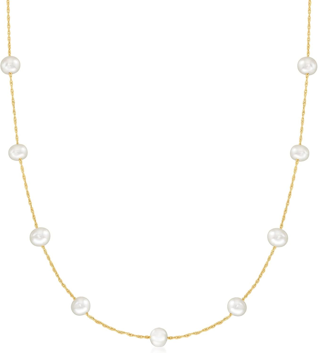 Ross-Simons 5-5.5mm Cultured Pearl Station Necklace in 14kt Yellow Gold | Amazon (US)