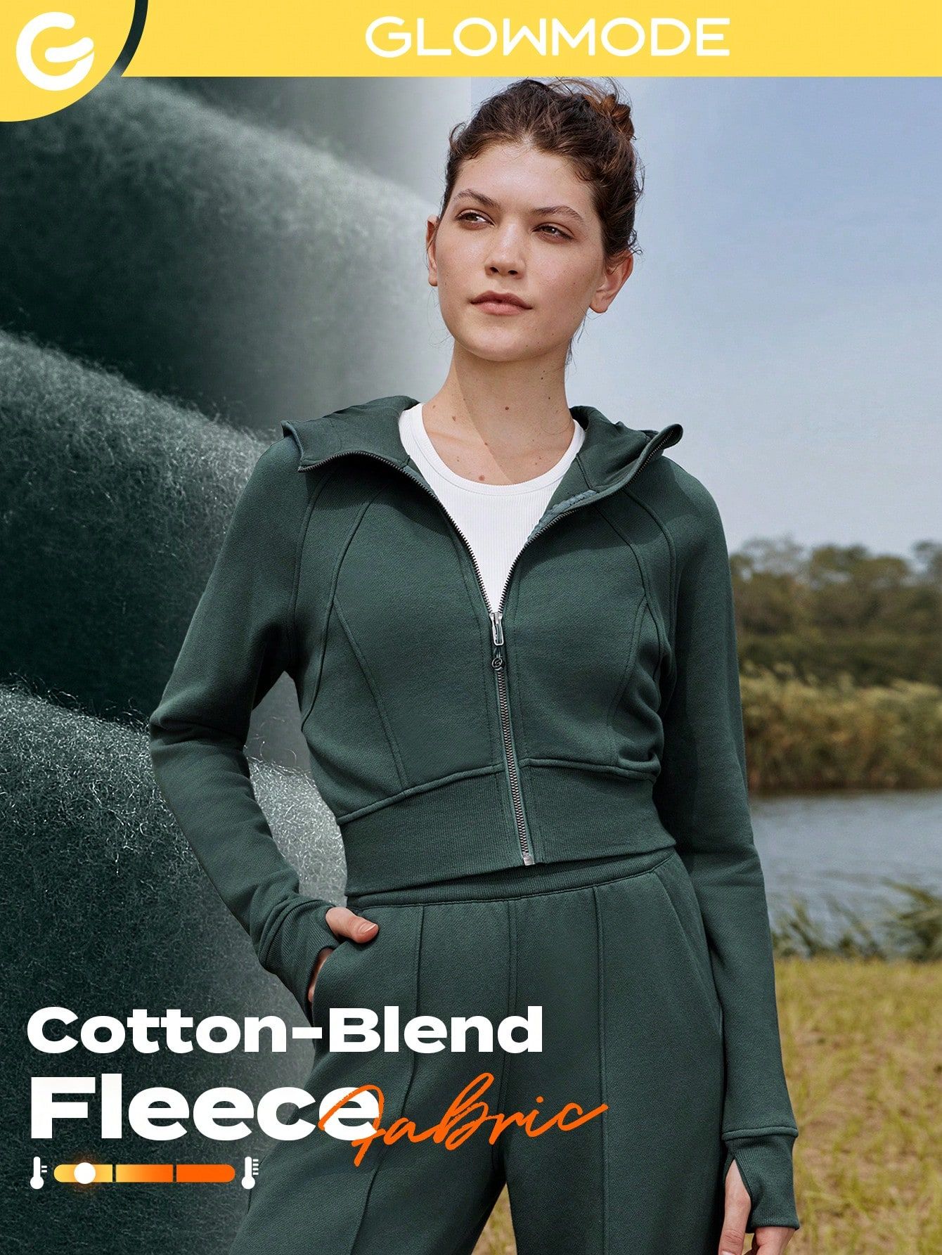 GLOWMODE Cotton-Blend Fleece Ready To Flex Crop Jacket Comfortable Warm | SHEIN