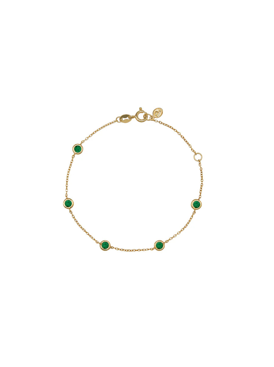 CLEMENCE, EMERALD GREEN 5 STONE STRAND BRACELET, GOLD | Dorsey