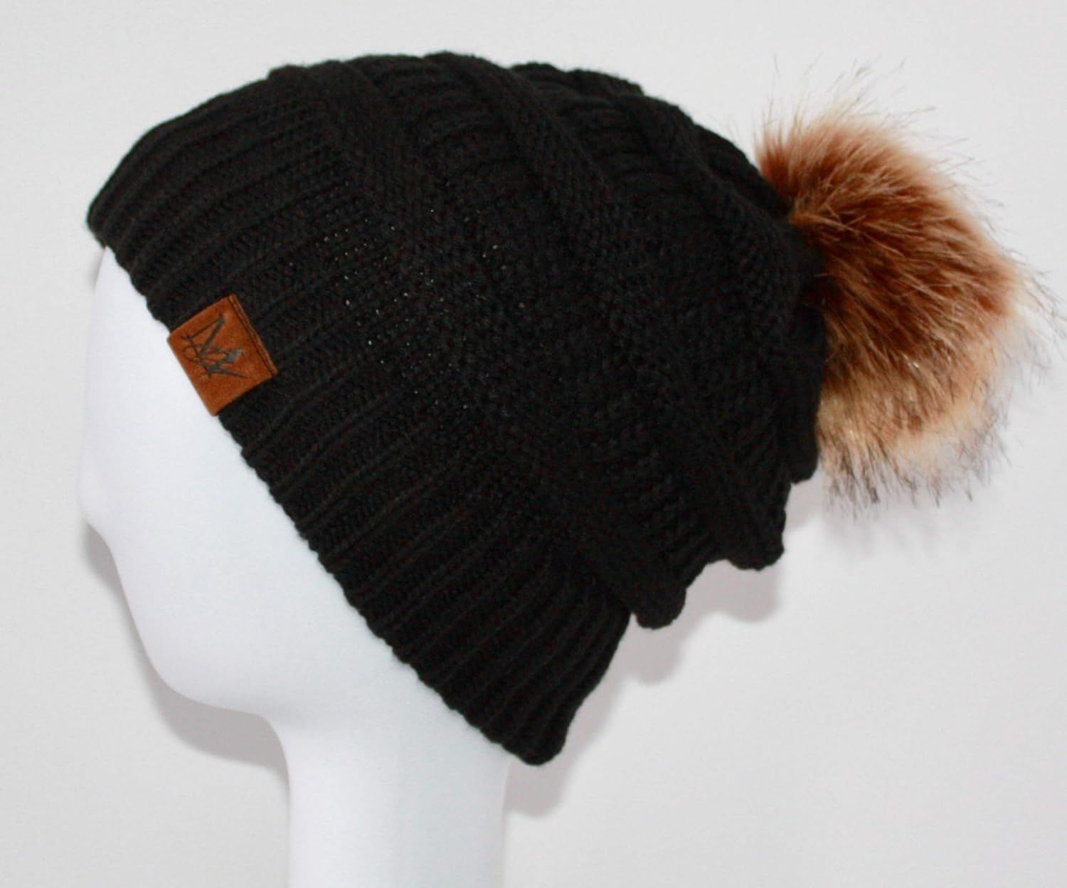 Marley Autumn Satin Lined Beanie Hat with Faux Fur Pom for Women | Amazon (US)