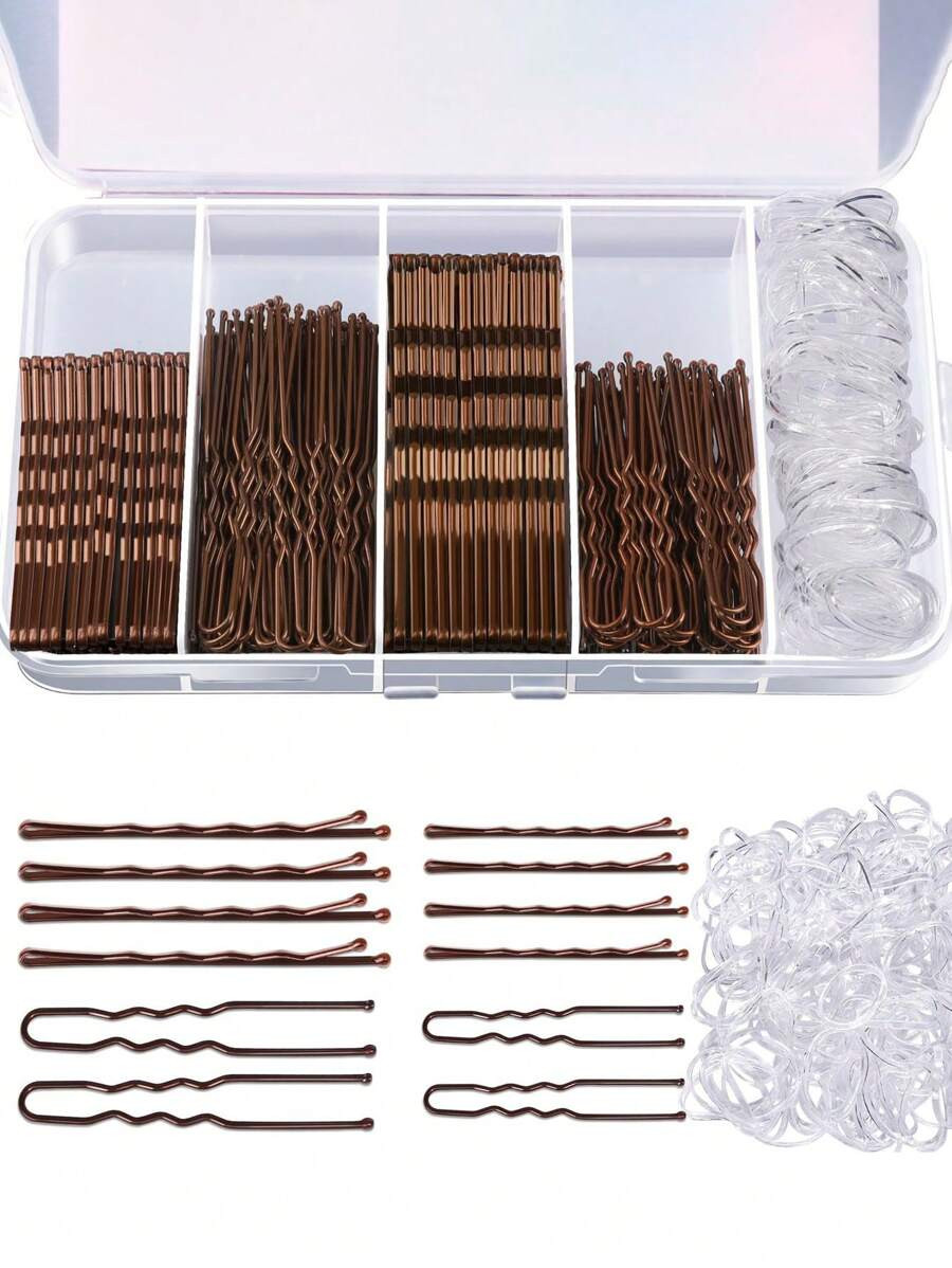 300 pezzi/set Forcine per capelli, 100 forcine, 100 forcine per capelli marroni e 100 fasce per c... | SHEIN