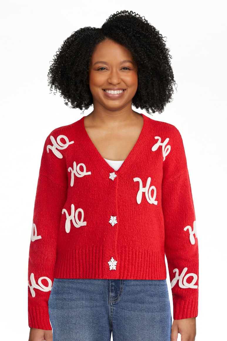 No Boundaries Embroidered Christmas Cardigan, Women's & Women's Plus - Walmart.com | Walmart (US)